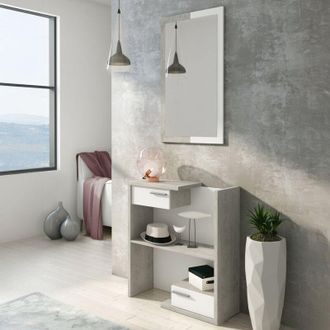 Dmora Mueble De Entrada Legionarios, Espejo Incluido, Un Estante, 2 Cajones, 83x29x190h Cm Blanco