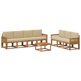 vidaXL Conjunto De Sof&aacute;s De Exterior 8 Pcs Natural Y Beige Poli&eacute;ster Vidaxl