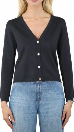 Metric Knits V Neck Long Sleeve Crop Cardigan With Square Buttons In Black