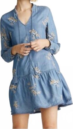 Free People Long Sleeve Floral Dress In Denim Med Wash