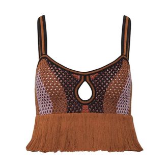 Johanna Ortiz Gestreepte Katoenen Crop Top - Dames - Tops zonder mouwen - Veelkleurig - L - Katoen - Tops