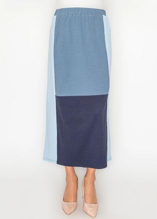 YAL New York Color-Block Midi Skirt - Navy, Blue & Powder