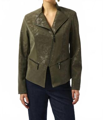 Joseph Ribkoff Long Sleeve Faux Suede Moto Jacket In Avocado
