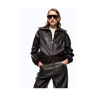 Pinko Pinko, Jassen, Dames, Bruin, XS, Leer, Bluma Bomberjack