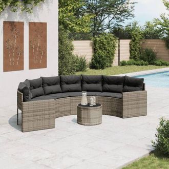 vidaXL Vidaxl - Sof&aacute; De Jard&iacute;n Semicircular Con Mesa Y Cojines Rat&aacute;n Pe Gris