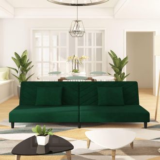 vidaXL Sof&aacute; Cama De 2 Plazas Con Dos Almohadas Terciopelo Verde Oscuro Vidaxl