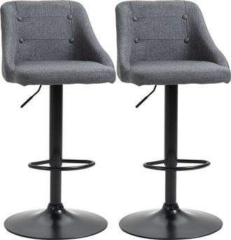 HOMCOM Swivel Bar Stools Set of 2 Adjustable Height Fabric Bar Chairs Grey | TJ Hughes