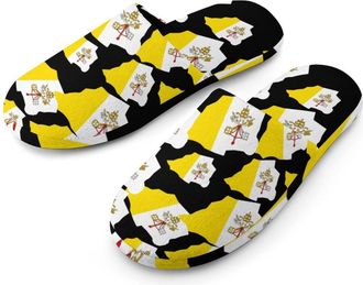 Generic Vatican Map Flag Mens Cozy Memory Foam Slippers Warm Cotton House Shoes Comfy Slipper for Indoor Outdoor