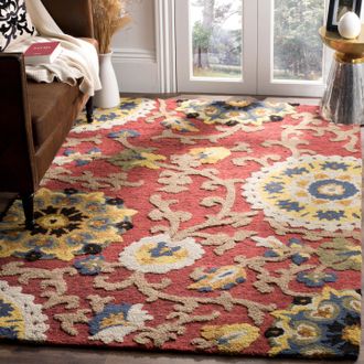 Safavieh Blossom Hand Made Area Rug, Red / Multi Traditional Style Non-Shedding