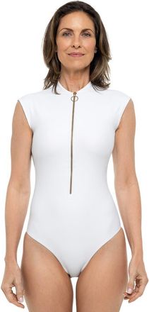 Coolibar Cap Sleeve Swimsuit - UPF 50+ Sun Protection - Sweetwater in White at Nordstrom, Size X-Large