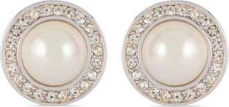 Dior 1970s pre-owned pearl-embellished clip-on earrings - women - Rhodium Plated Brass/Plastic/Swarovski Crystal - One Size