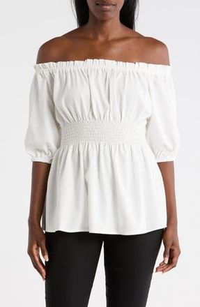 Patrizia Luca Ruched Waist Cotton Top in White at Nordstrom Rack, Size X-Small