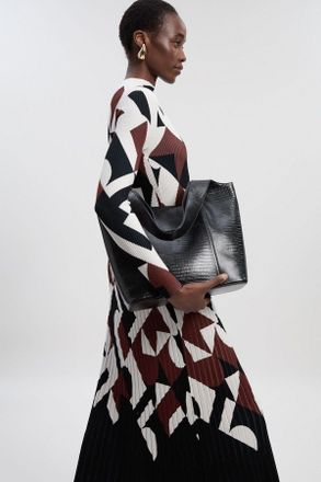 Karen Millen Womens Geo Jacquard Knit Maxi Dress - Monochrome Multi - Size X-Small