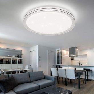Globo Lighting Plafoniera effetto stella cristallo lampada da soffitto led soggiorno, metallo bianco opalino trasparente, 24W 1560Lm bianco caldo, DxH