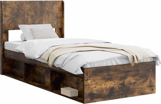 vidaXL Estructura De Cama Con Almacenamiento Y Cabecero Roble Ahumado Vidaxl