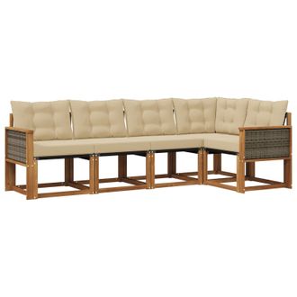 vidaXL Conjunto De Sof&aacute;s De Exterior Con Coj&iacute;n 5 Pcs Natural Y Beige Vidaxl