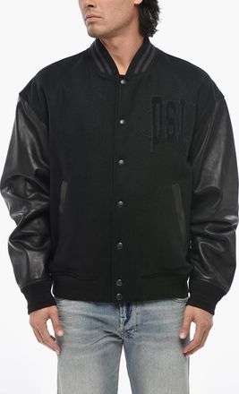 Diesel Wool Bomber L-NYMAN with Monogram and Leather Sleeves Diesel