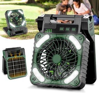 No Brand Ventilador Con Panel Solar, 10400 Mah, Recargable, Ideal Para Acampar, Funciona Con Pilas, Port&aacute;til, Con Luces Led, 4 Velocidades Y Silencioso