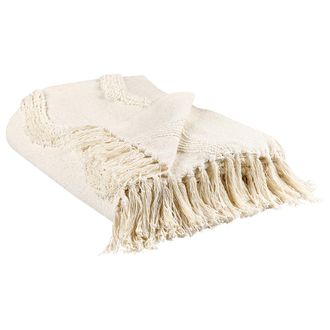 Beliani Manta De Algod&oacute;n Beige Claro 125 X 150 Cm Patr&oacute;n Geom&eacute;trico Sala De Estar Khari