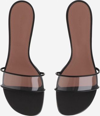 Amina Muaddi Womens Sandals Andreea Glass Black Leather