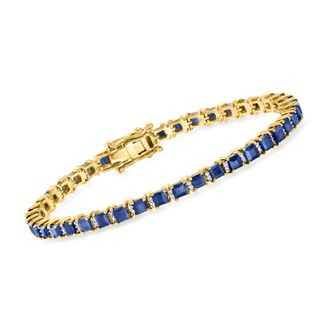 Ross-Simons 10.00- Sapphire and. Diamond Tennis Bracelet in 18kt Gold Over Sterling