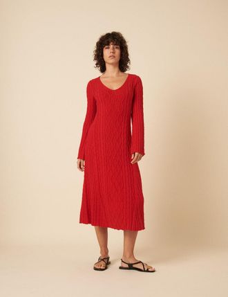 Nobody's Child Red Cable Knit A-Line Knitted Dress
