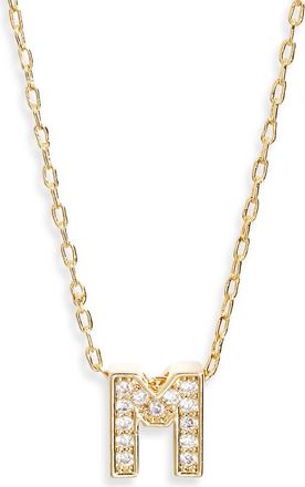 Nordstrom Pav&eacute; Cubic Zirconia Initial Necklace in M- Clear- Gold at Nordstrom