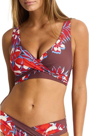 Sea Level Australia Cross Front Multifit Bikini Top in Chocolate at Nordstrom, Size 10 Us