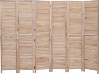 Hhg [nunca Usado] Biombo Hhg-532b, Separador De Ambientes, Mampara De Protecci&oacute;n Visual, Madera De Paulownia De Estilo Vintage, 180 X 242 Cm, Natural