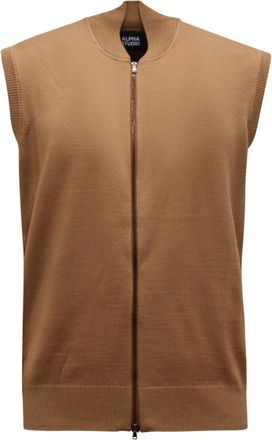 Alpha Studio Merinos Wol Bomber Vest - Heren - Bodywarmers - Bruin - L - Wol - Jassen