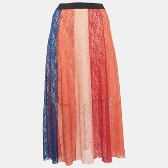 Maje Multicolor Lace Paneled Midi Skirt