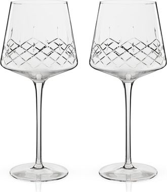Viski Set Of 2 Admiral Cut Crystal Burgundy Wine Glasses