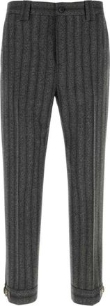 Versace Geborduurde Wolbroek - Heren - Nette broeken - Grijs - L - Wol - Broeken