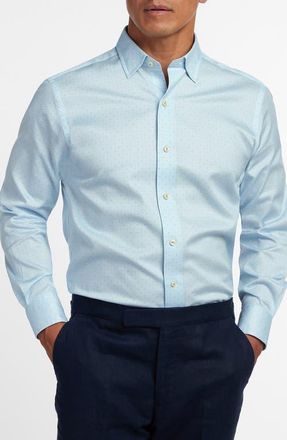 David Donahue Neat Print Cotton Button-Up Shirt in Sky at Nordstrom, Size Xx-Large