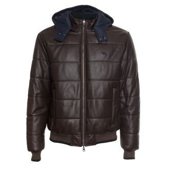 Harmont & Blaine Mens Quilted Leather Jacket Brown - Dark Brown - Size Large
