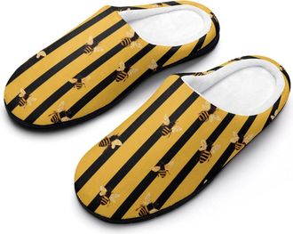 Generic Bees Yellow And Black Strip Funny Mens Cotton Slippers Soft Non-Slip Rubber Sole House Slipper Indoor Outdoor