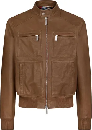 Dsquared2 zip-up leather jacket - men - Ovine Leather (top grain) - 54 - Brown