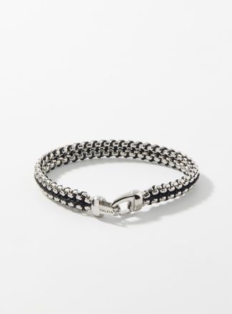 Nialaya Mens Venetian link and black cord bracelet