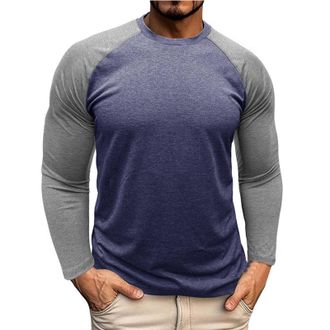 Generic Mens Raglan Long Sleeve Baseball Tee Shirt Casual Crew Neck Tapered Fit Henley Style Top for Spring Fall Layering Everyday Wear(Blue, XL)