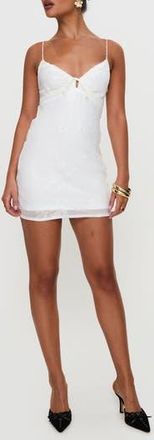 Princess Polly Emilee Lace Trim Minidress in White at Nordstrom Rack, Size 10