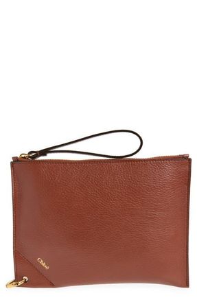 Chlo&eacute; Spin Leather Pouch in Blushy Brown at Nordstrom