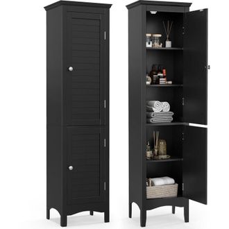 Costway 5-Tier Bathroom Tall Cabinet Slim Freestanding Storage Organizer Cupboard Black