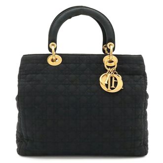Dior Lady Dior Black Nylon Handbag Tote Bag (Pre-Owned)