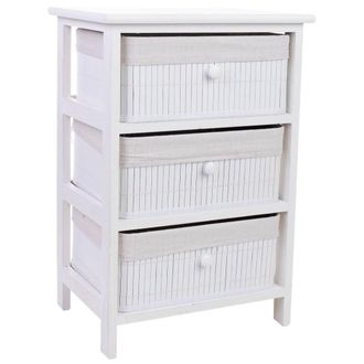 Wanderlust Deco Cajonera blanca de madera con 3 cajones de bamb&uacute; forrados 40x29x58 cm