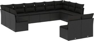vidaXL Set De Sof&aacute;s De Jard&iacute;n 12 Piezas Cojines Rat&aacute;n Sint&eacute;tico Negro Vidaxl