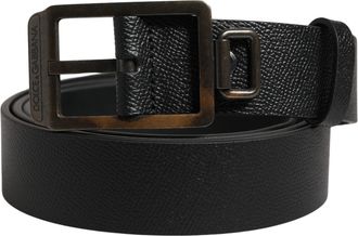 Dolce & Gabbana Black Calf Leather Gold Metal Buckle Mens Belt (Pre-Owned)