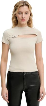 Heliot Emil T-shirt met uitsnede - Dames - T-shirts - Beige - M - Katoen - Tops