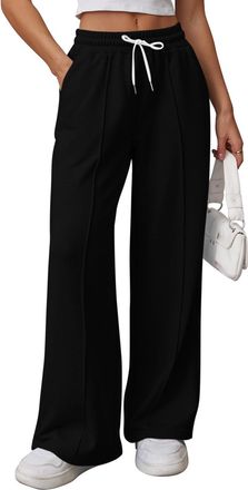 Generic Wide Leg Trousers for Women UK High Waisted Joggers Elastic Loose Sweatpants with Drawstring Casual Straight Leg Track Pants Sports Yoga Gym Track Pan