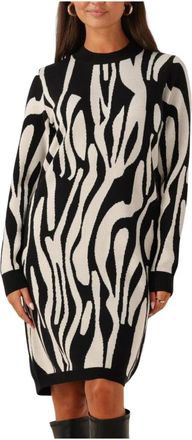 Object Zwarte Gebreide Jurk met AOP Print - Dames - Kleedjes - Veelkleurig - XS - Wol - Kleedjes