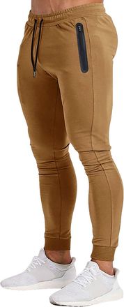 Generic Mens Gym Joggers Sweatpants, Slim Fit Joggers Trousers Fashion Fitness Muscle Tight Sports Pants Solid Color Sweatpants with Drawstring and Zip Pocket